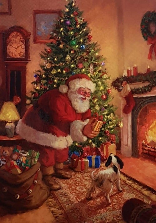 Charity Christmas Card (In Irish & English) - Cello / Children's Health Foundation & Santa And Puppy Dog