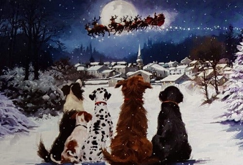 Charity Christmas Card (In Irish & English) - Cello / Children's Health Foundation & Dogs Watching Santa