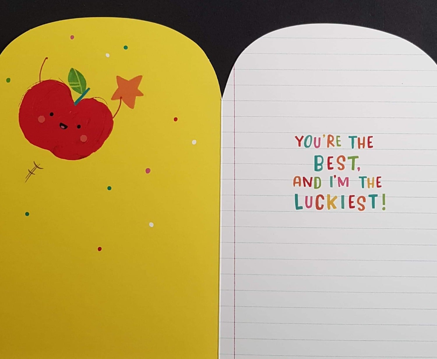 Thank You Card - Teacher / Happy Bear & Red Apple