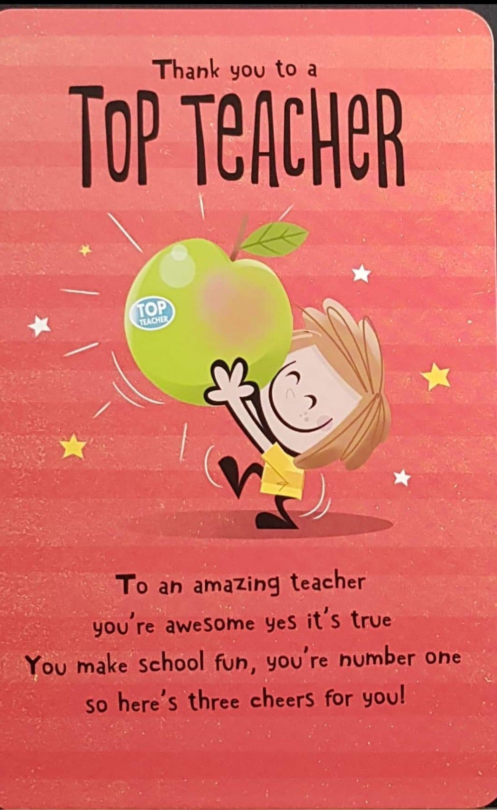 Thank You Card - Teacher / Happy Kid Holding Big Apple