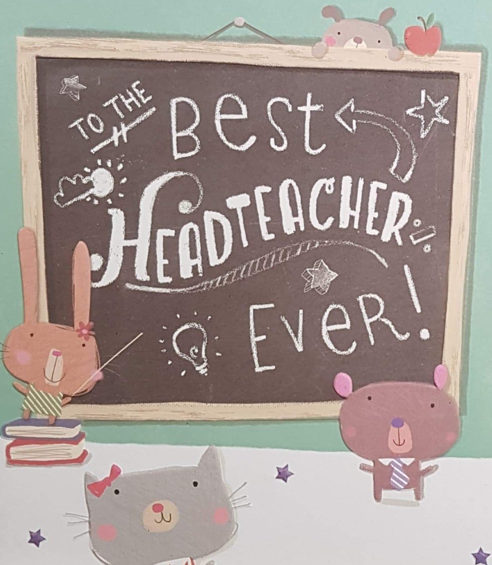 Thank You Card - Headteacher / Board & Rabbit Standing On a Books