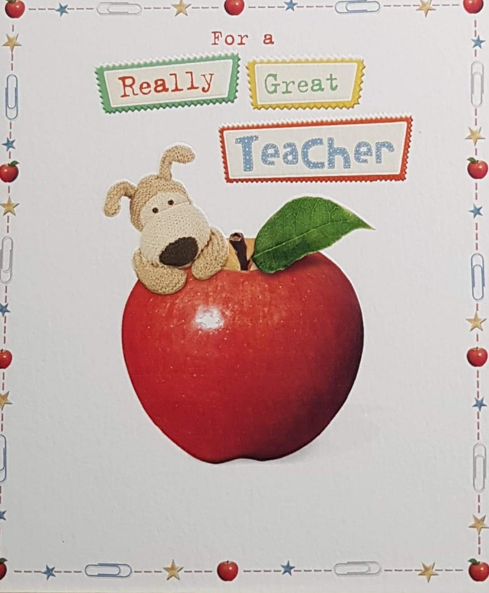 Thank You Card - Teacher / Cute Dog On The Apple