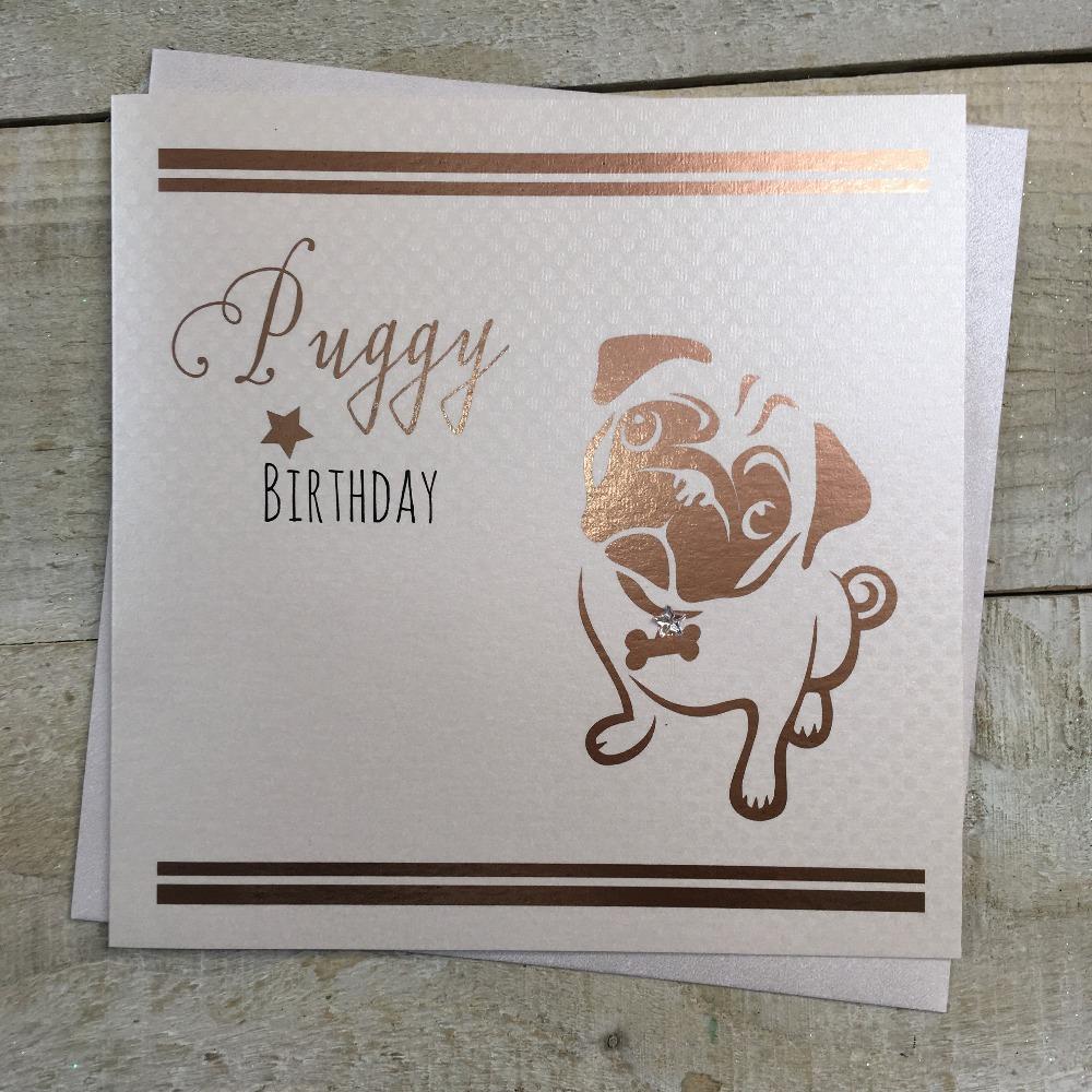 Birthday Card - Pet / Puggy & Pug With Bone Collar