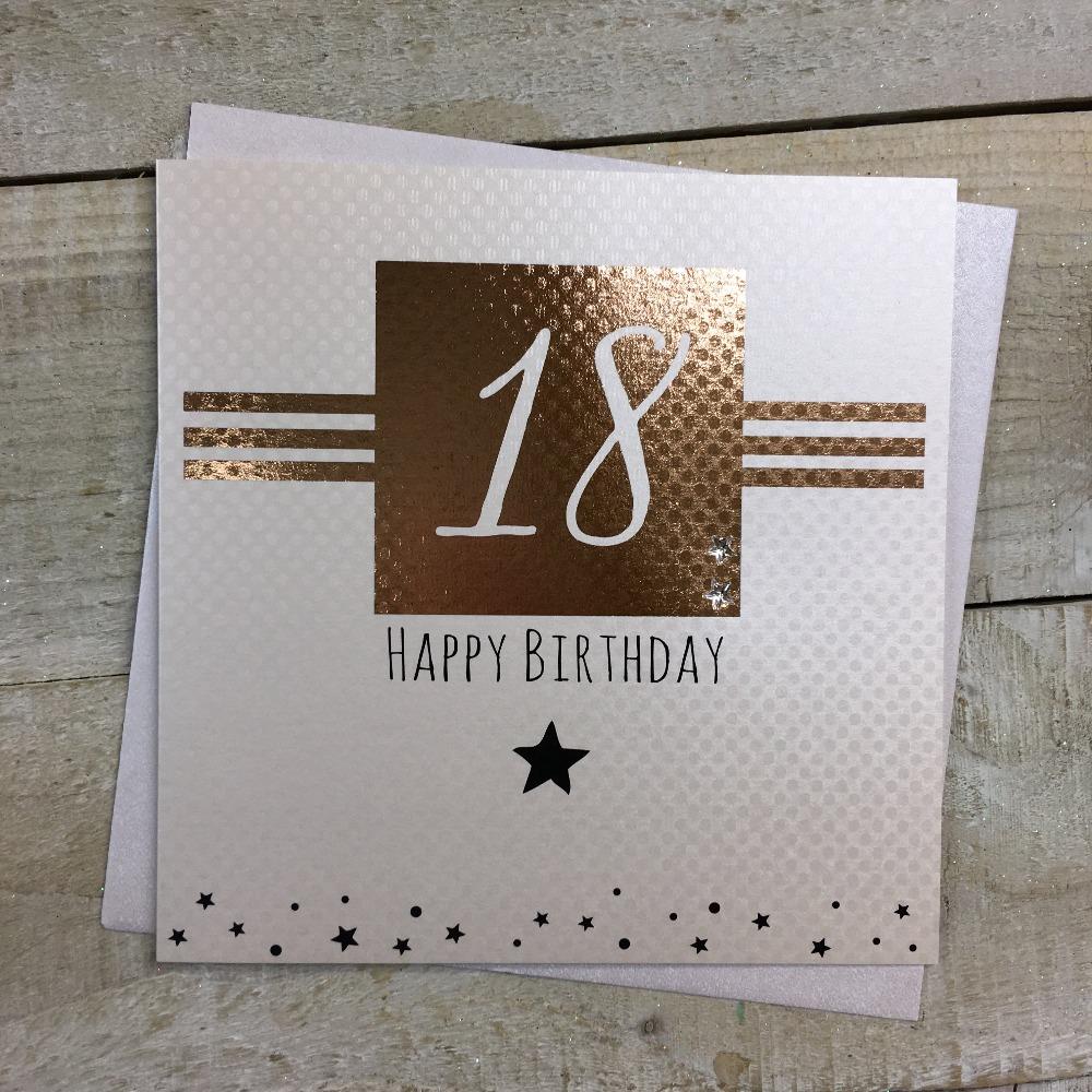 Birthday Card - Age 18 / Happy Birthday & '18' in Gold Square & Stripes