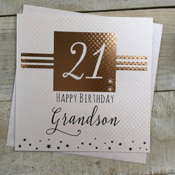 Age 21 Birthday Card - Grandson / A White '21' In A Gold Square