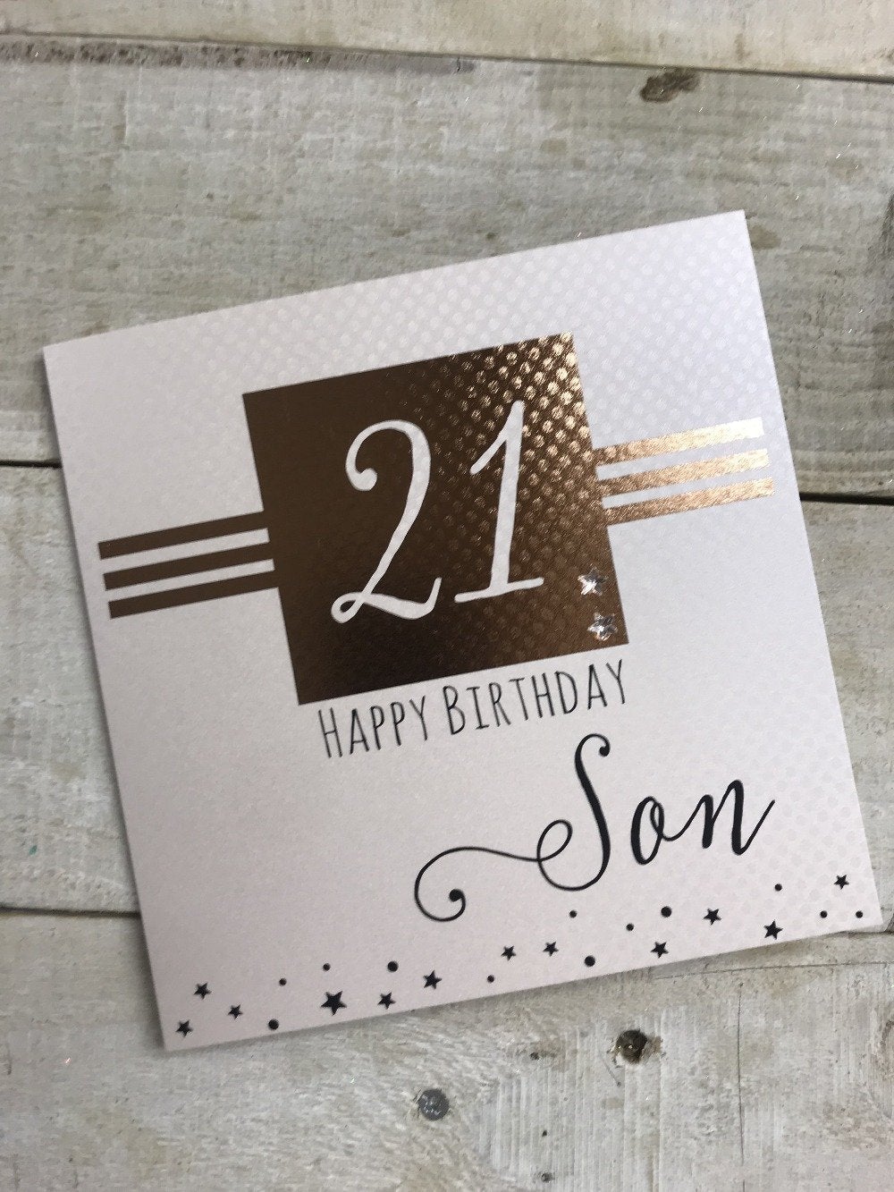 Age 21 Birthday Card - Son / A Shiny Gold Square & 21