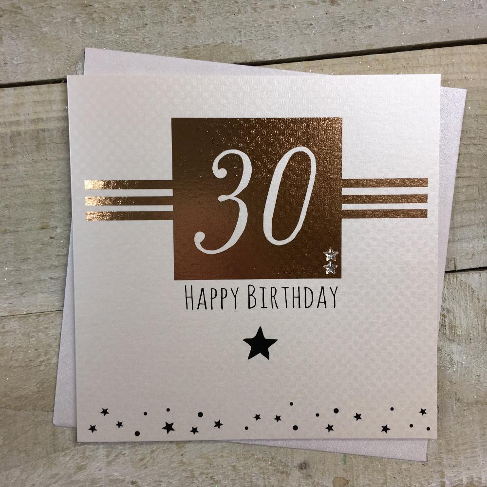 Birthday Card - Age 30 / '30' in  Shiny Gold Square & Stripes
