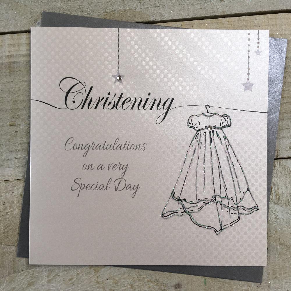 Christening Card - A White Christening Gown & Stars