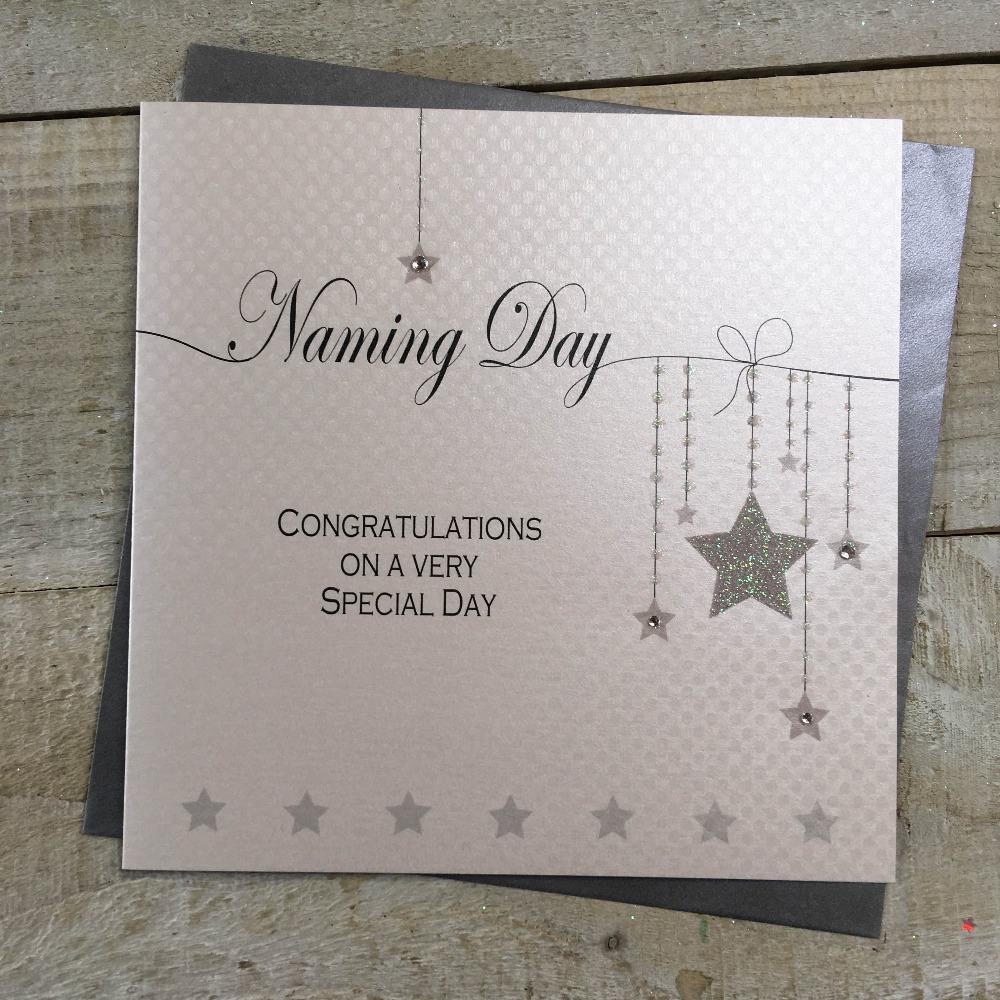 New Baby Card - Naming Day / Shiny Silver Stars