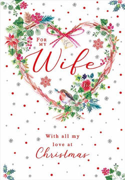 Wife Christmas Card - All My Love & Heart And Flowers