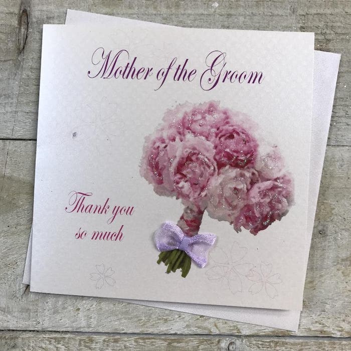 Wedding Card - Mother Of The Groom / A Bouquet Of Pink Flowers With A Purple Ribbon