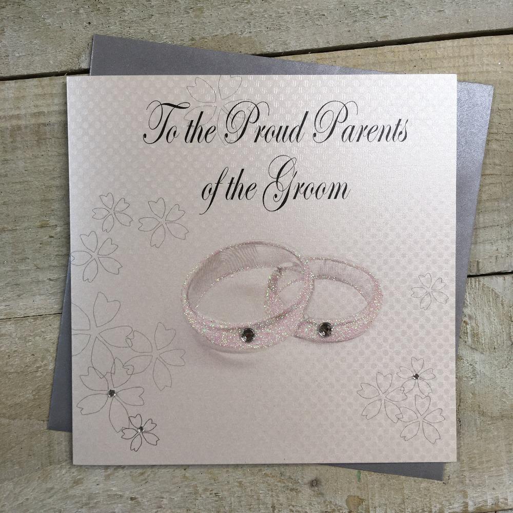 Wedding Card - Parents Of The Groom / Two Pink Shiny Rings