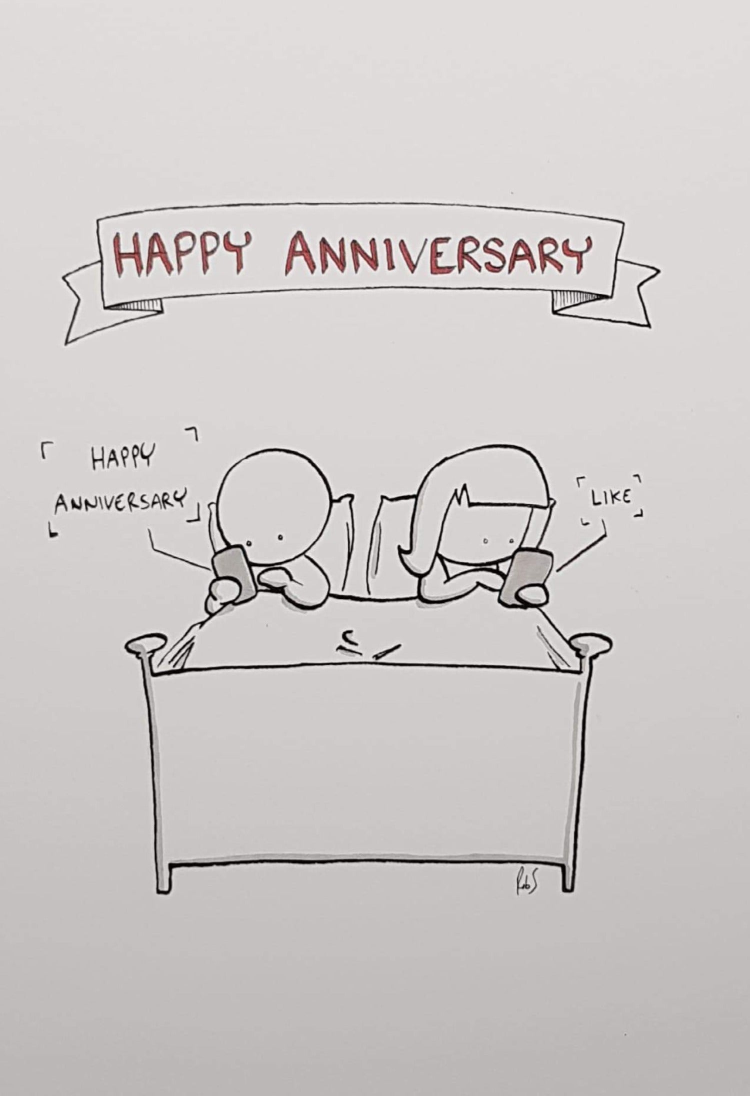 Anniversary Card - 'Couple Using Mobile Phones On Their Bed' (Humour)