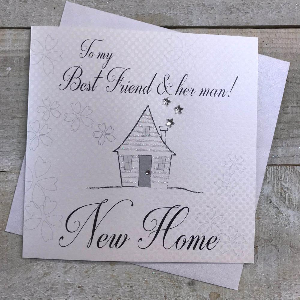 New Home Card - Friend / Front Of The House & Three Silver Stars