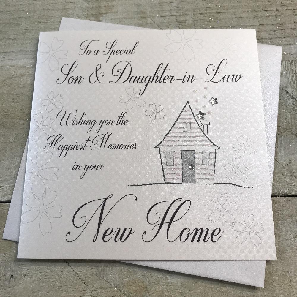 New Home Card - Daughter In Law / Front Of The House & Three Silver Stars