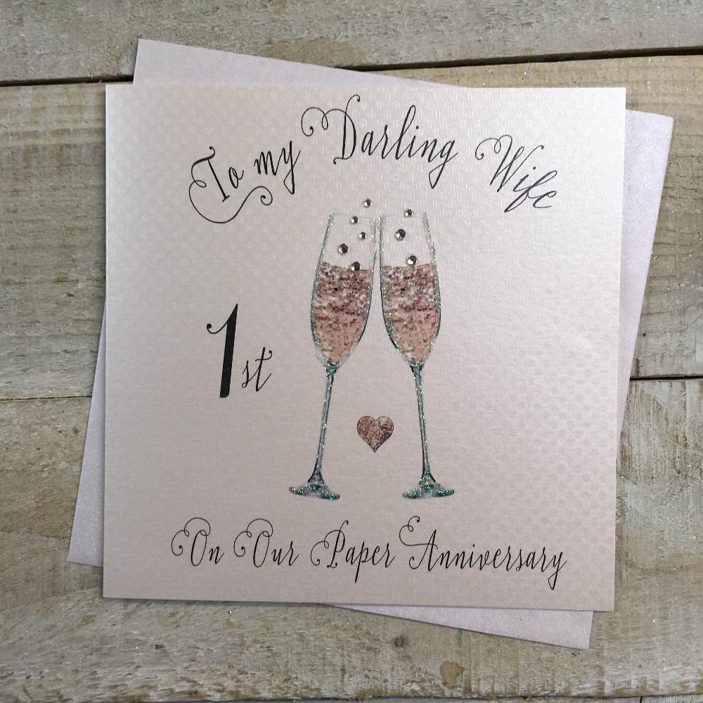 Anniversary Card - Wife / Fizzy Flutes & A Pink Heart