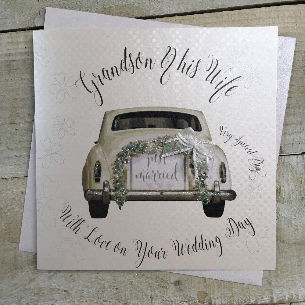 Wedding Card - Grandson & Wife / Vintage Car With Just Married
