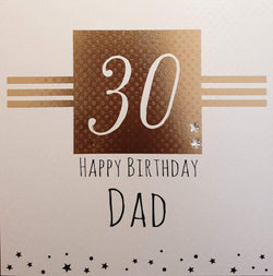 Birthday Card - Dad - 30th Birthday / "30" in Gold Square with Stripes & Stars