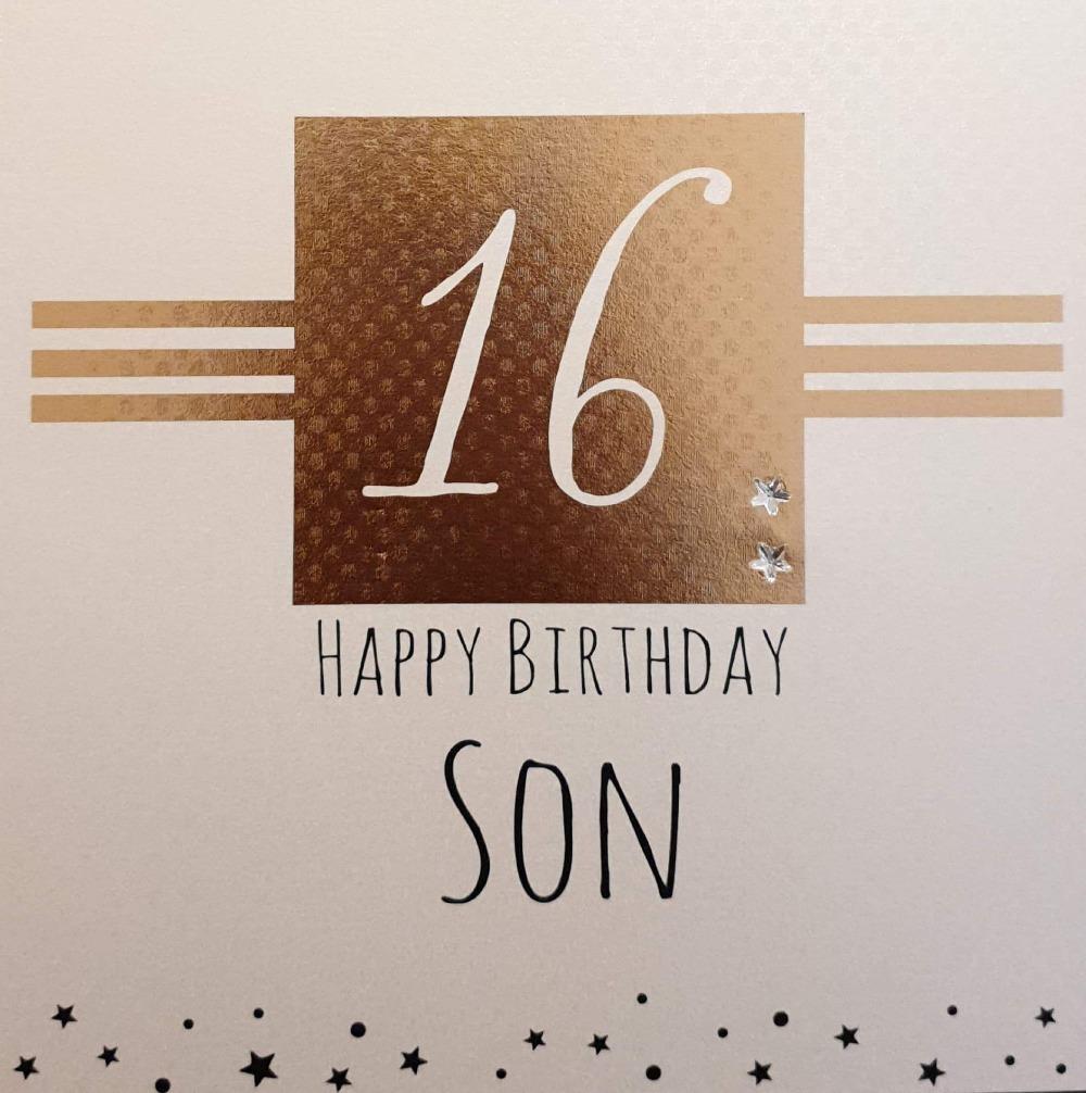 Birthday Card - Son - 16th Birthday / A Gold Square And Stars