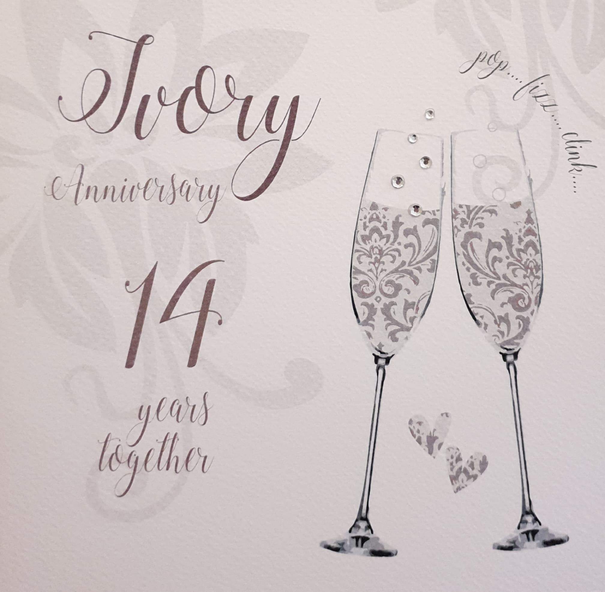 Anniversary Card - Ivory Anniversary - 14 Years Together / Two Champagne Glasses 