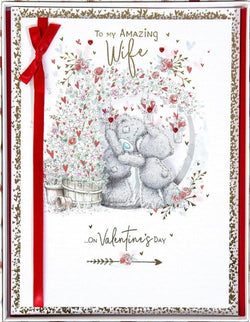 Wife Valentines Day Card - My Amazing Wife / Two Bears Under Flower Arch