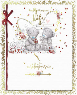 Wife Valentines Day Card - Gorgeous Wife / Two Bears with Gift Box