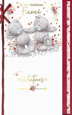 Fiance Valentines Day Card - To My Handsome Fiance / Teddy Bears Holding Hands