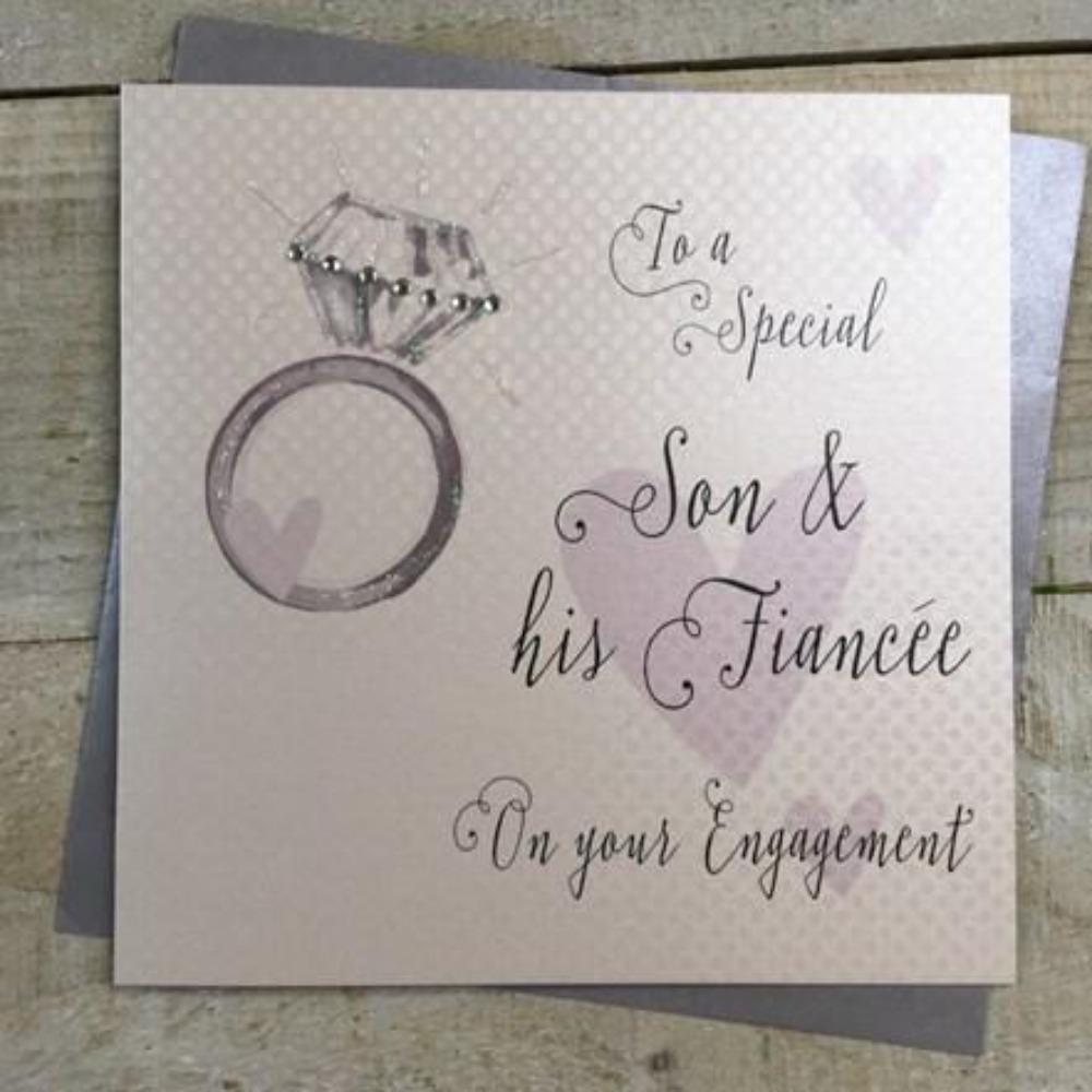 Engagement Card - Son & His Fiancee / A Ring With A Diamond & Pink Hearts
