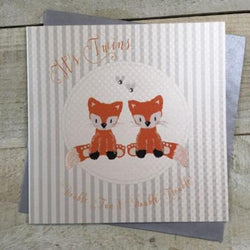 New Baby Card - It's Twins & Two Orange Fox