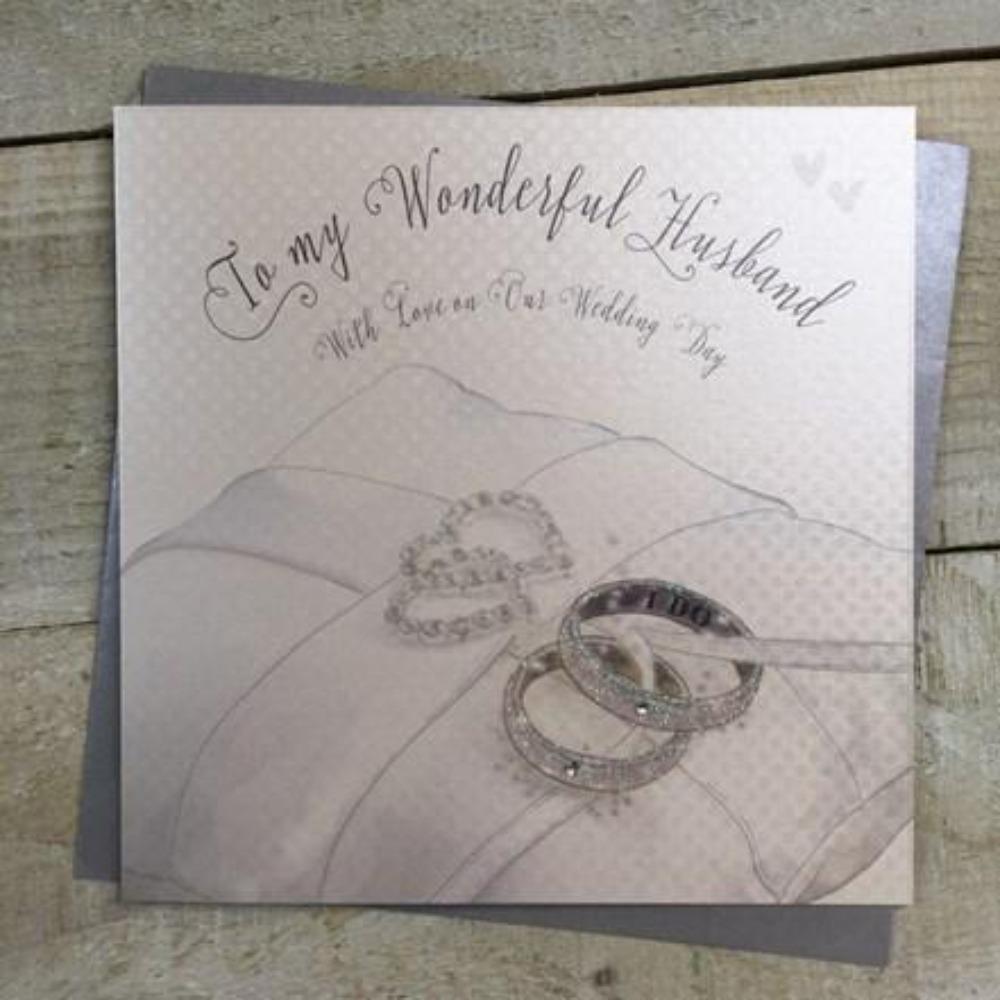 Wedding Card - Husband / Wedding Rings With Diamonds & A Pillow