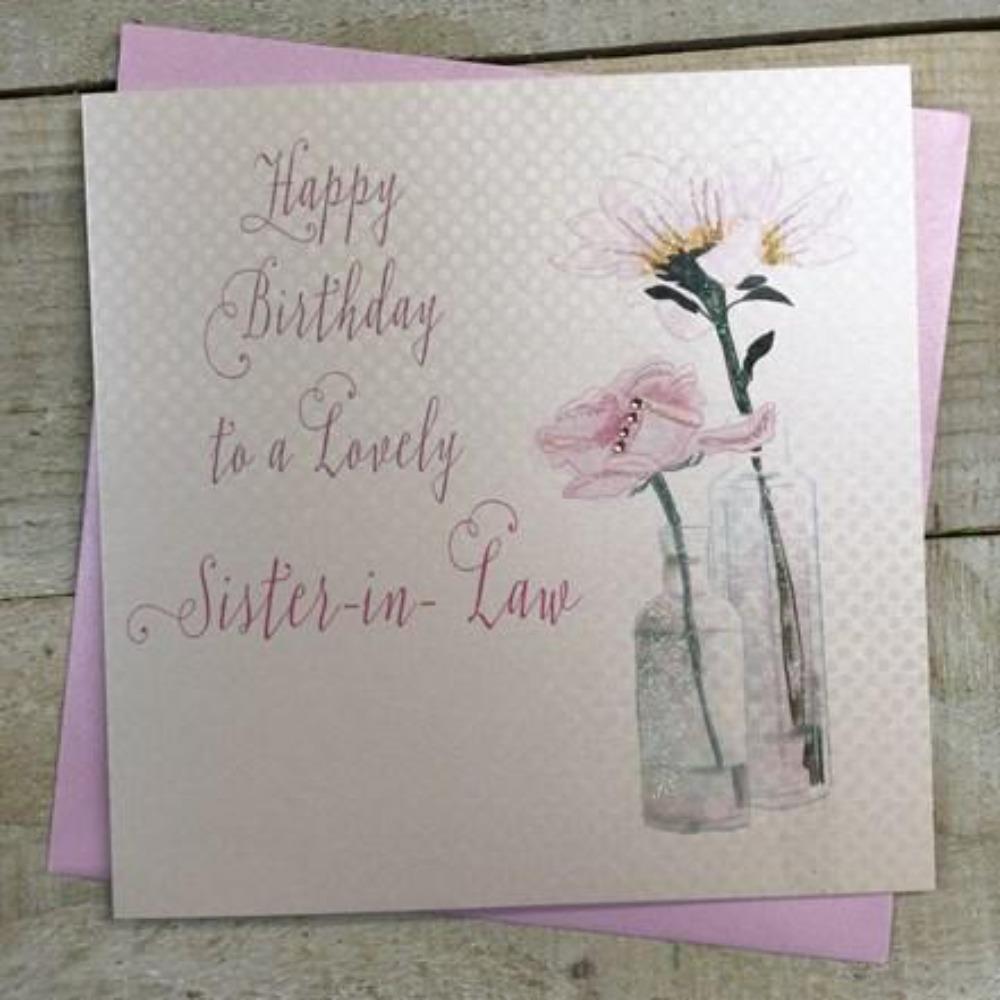 Birthday Card - Sister-in-Law / Two Vases Of Pink Flowers