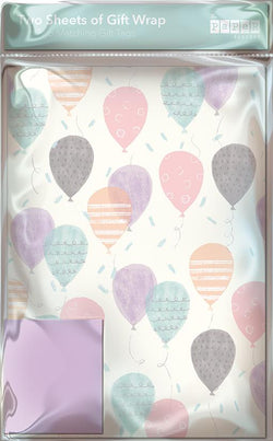 Gift Wrap - Flat Wrap / Balloons On The White Background - Set Of 2 Sheets + 2 Matching Tags