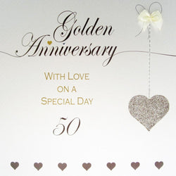 Anniversary Card - Golden / A Yellow Ribbon & 50  (Large Card)