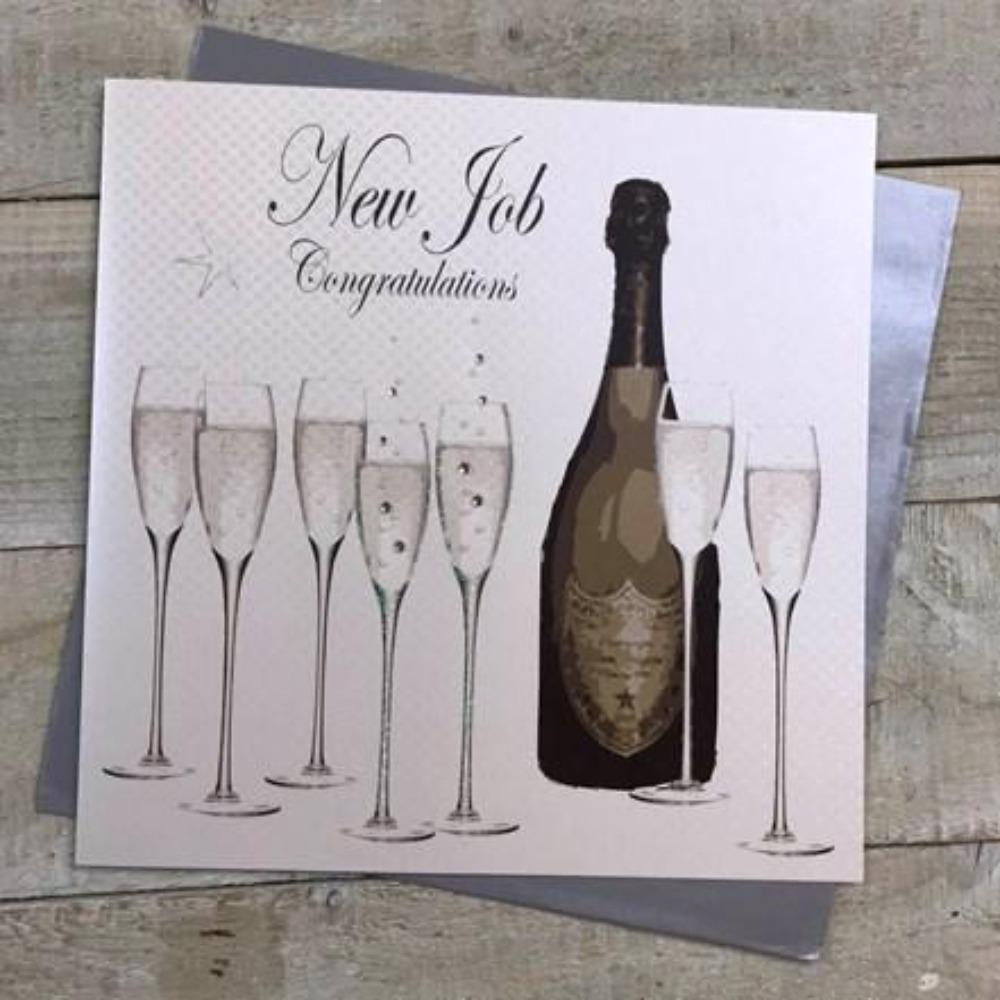 Congratulations Card - New Job / Seven Glasses Of Sparkly Champagne  (Large Card)