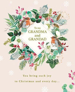Grandma And Grandad Christmas Card - Floral Design