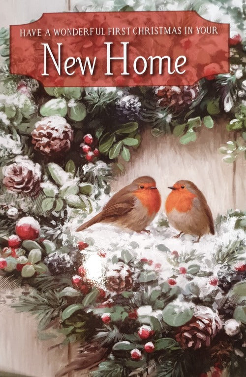 New Home Christmas Card - Creating fun Memories  / Two Birds and a fir wreath