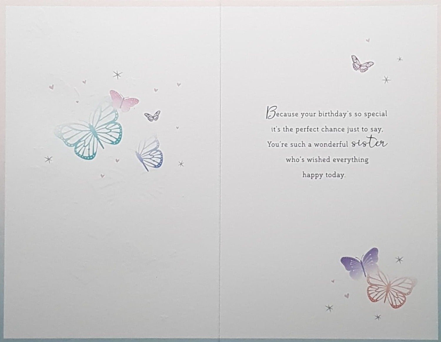 Birthday Card - Sister / Pink & Black Butterflies On A Pink Background
