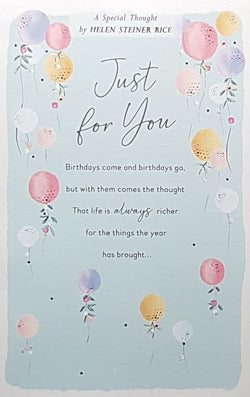 Birthday Card - Just For You / Balloons On A Light Blue Front