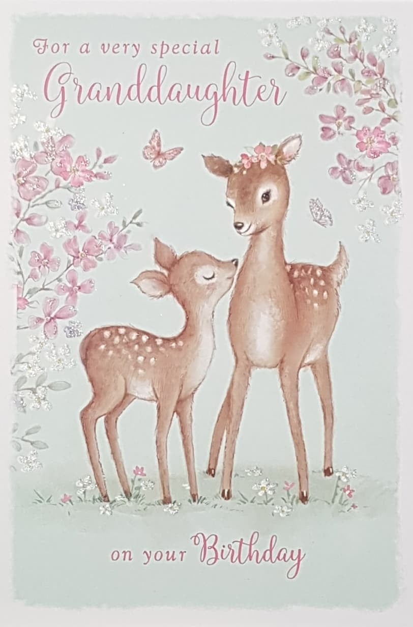 Birthday Card - Granddaughter / Two Lovely Deer & Floral Branches