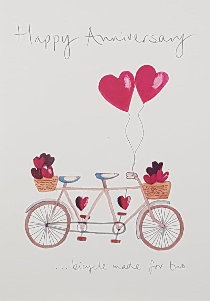 Anniversary Card - General / A Bicycle Made For Two & Heart Balloons