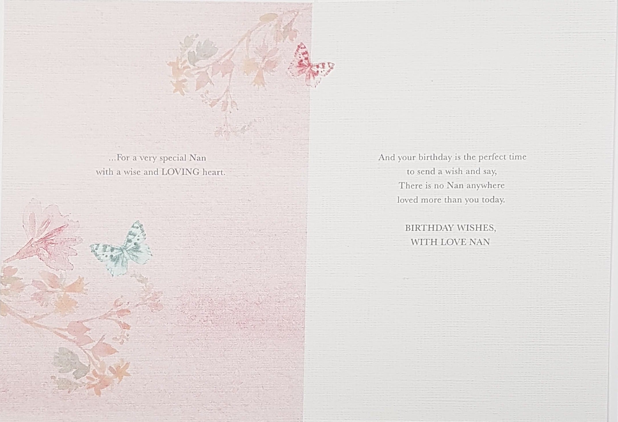 Birthday Card - Nan / A Gold Floral Motive & Butterflies