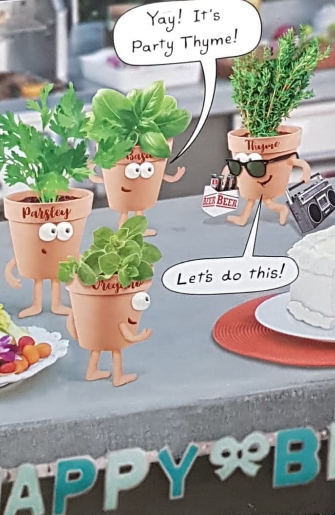 Birthday Card - Humour / ' Yay! It's Party Thyme ' & A Silver Table