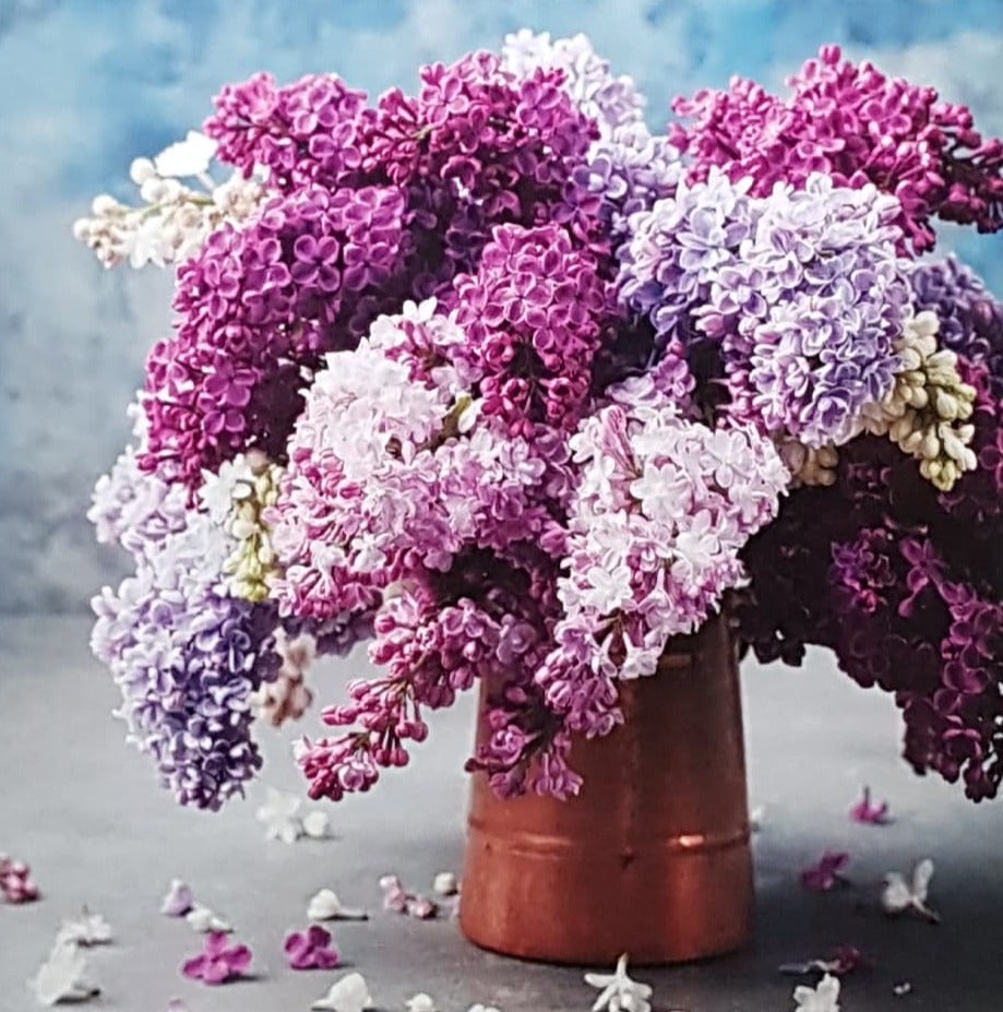 Blank Card - Purple Lilacs In A Gold Vase