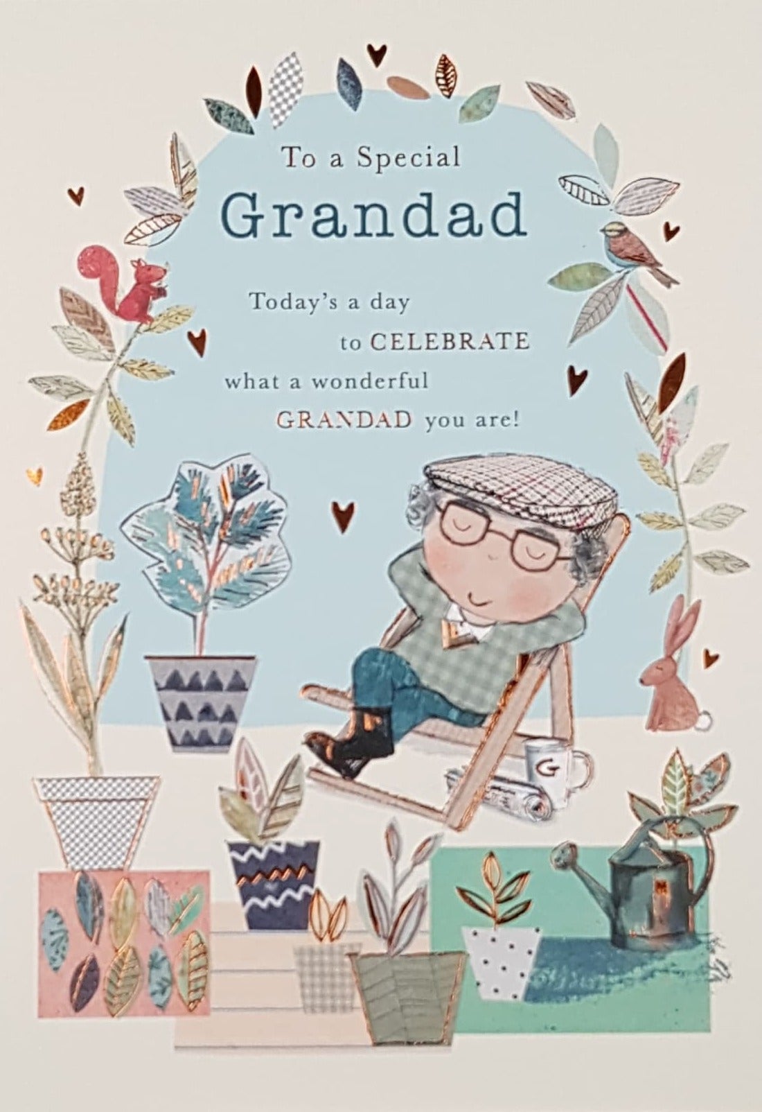 Birthday Card - Grandad / 'Today's A Day To Celebrate...' & Flower Pots