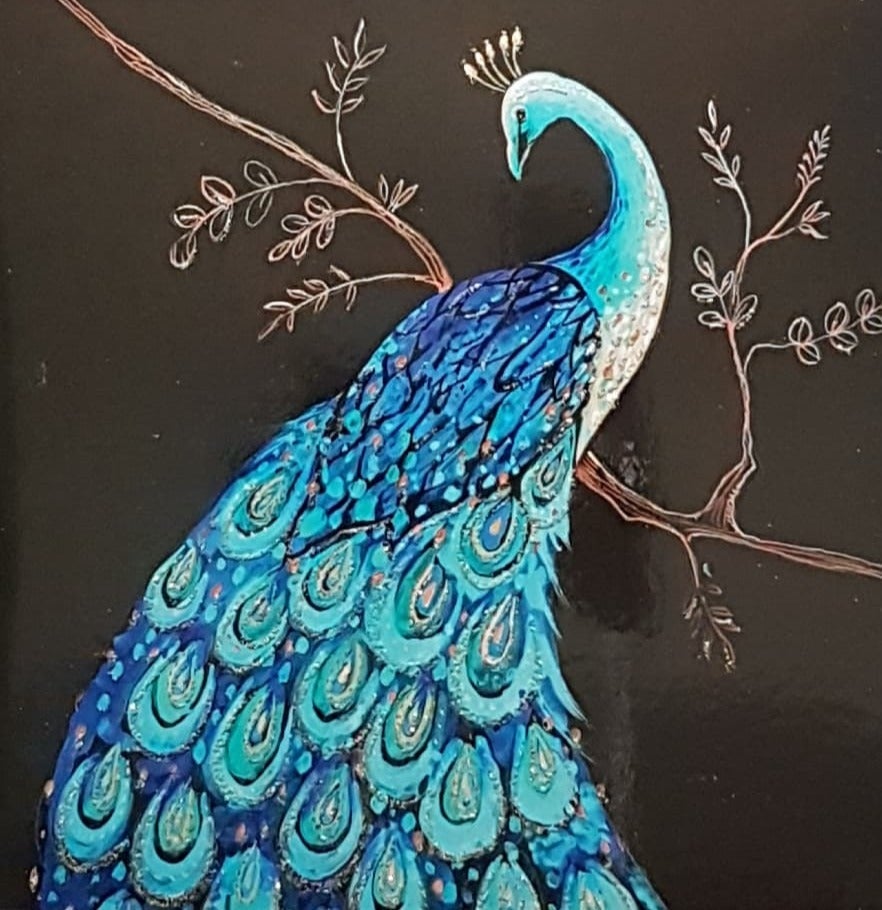 Blank Card - An Elegant Blue Bird On A Brown Front