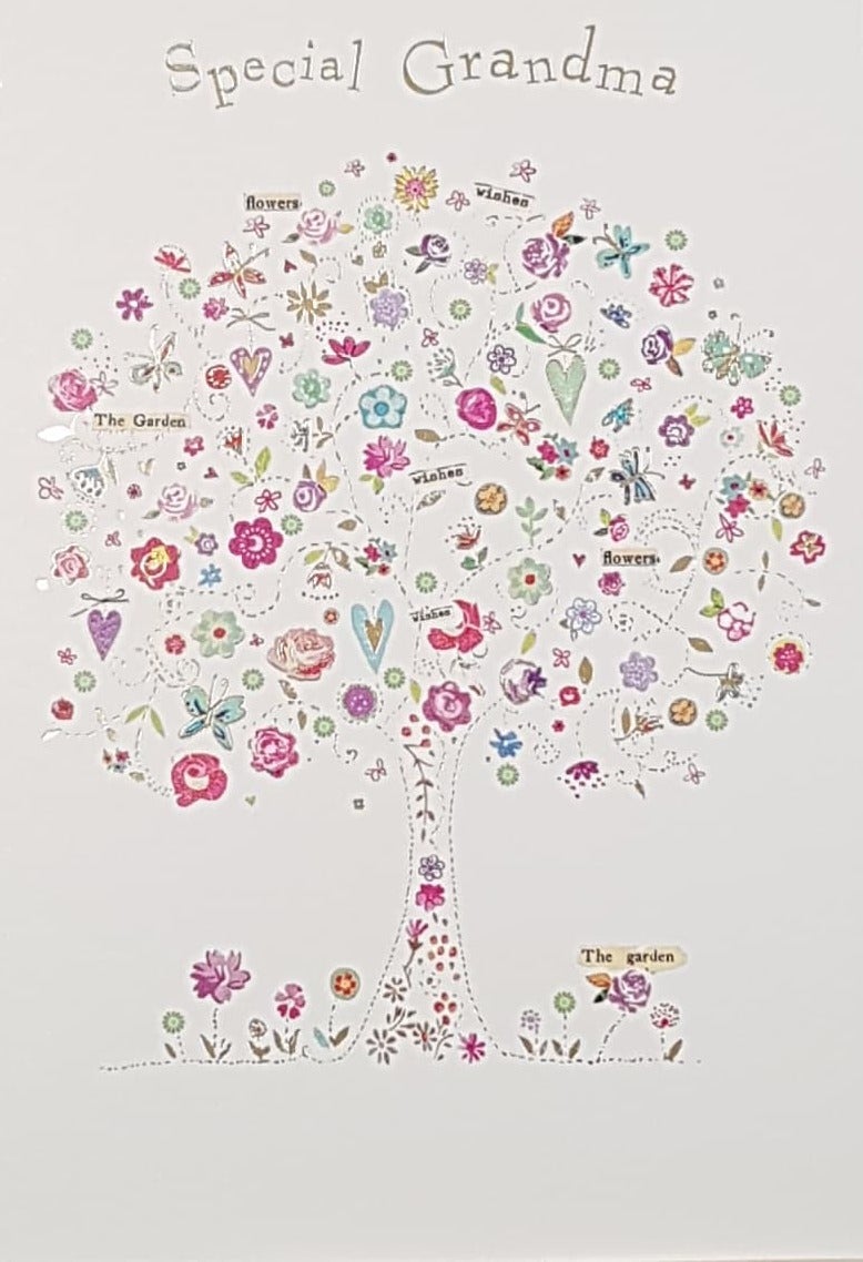 Birthday Card - Grandma / A Floral Tree On White Background