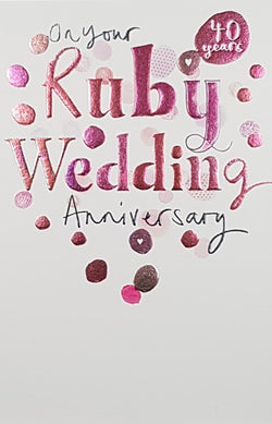 Anniversary Card - 40th Anniversary / Pink & Red Artistic Blobs
