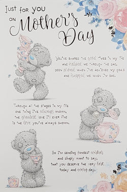 Just For You Mothers Day Card - A Cute Teddy Making Tea