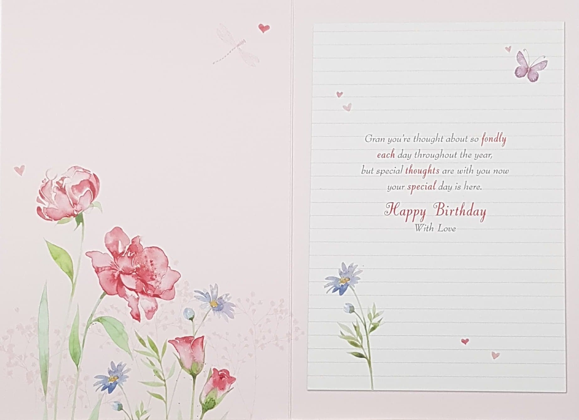 Birthday Card - Gran / 'With Love On Your Birthday' & White Butterflies
