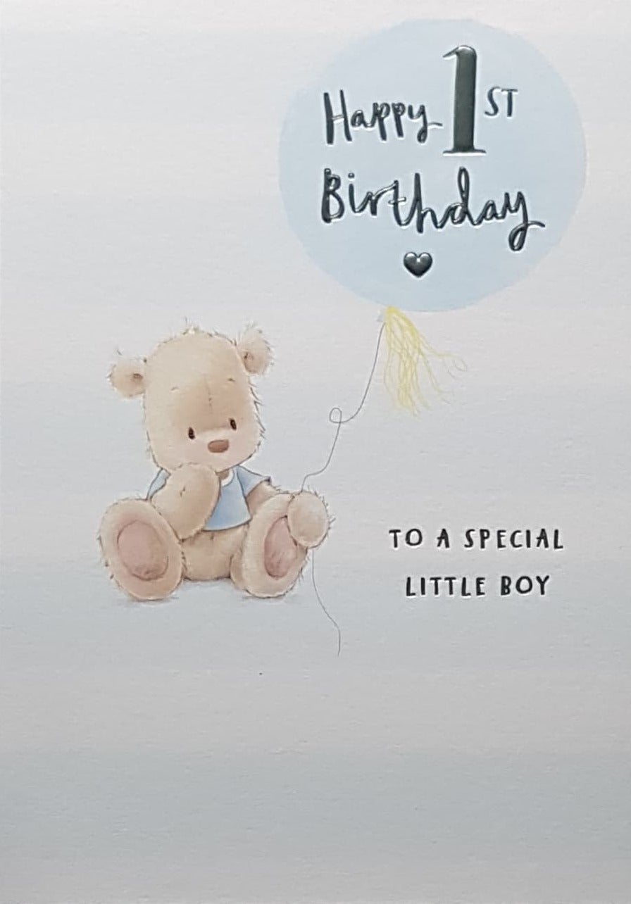 Age 1 Birthday Card - To A Special Little Boy & A Blue Balloon
